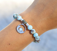 T. Jazelle Larimar Charm Gemstone Beaded Bracelet Sterling Silver, wave, Small/Average