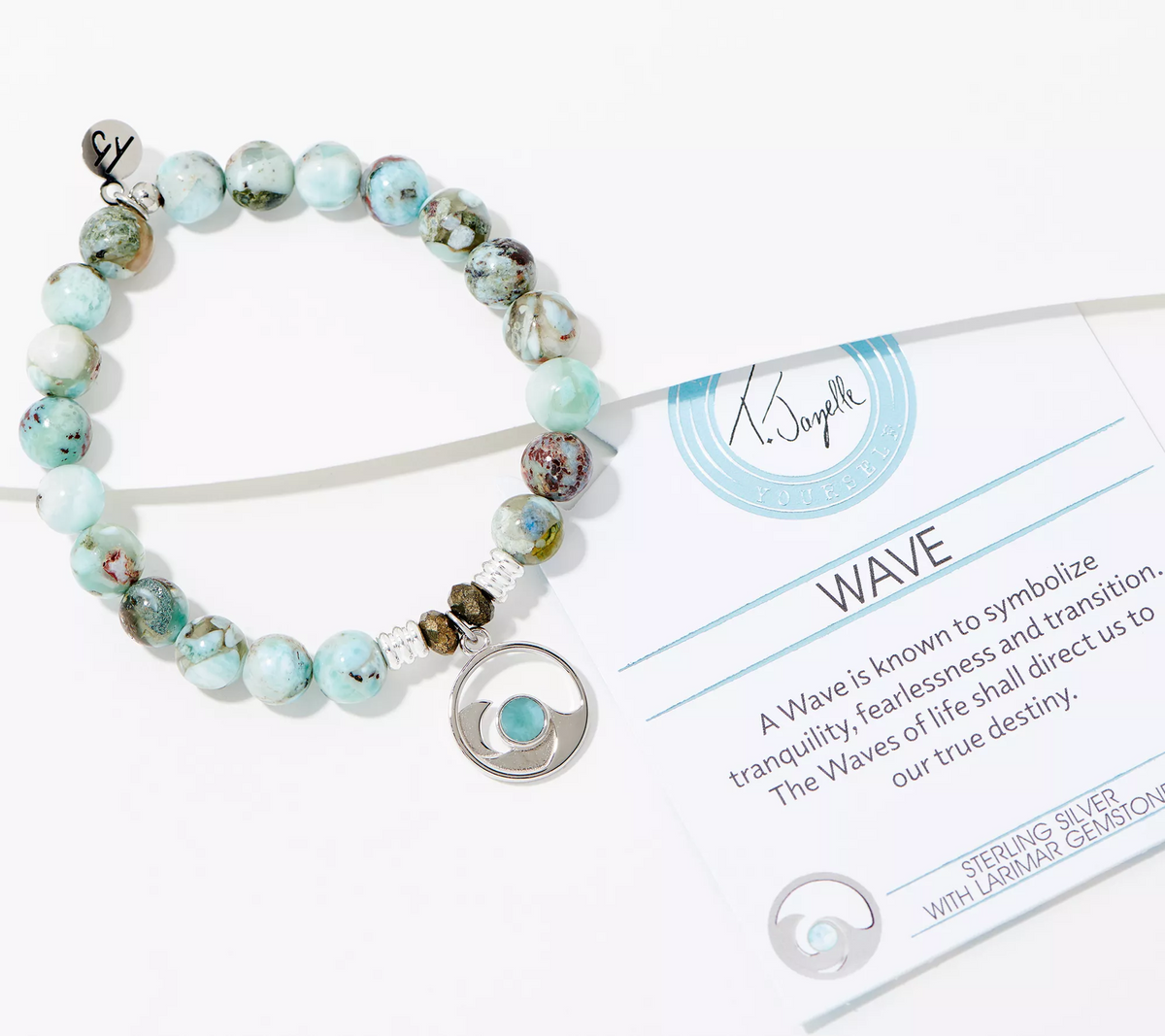 T. Jazelle Larimar Charm Gemstone Beaded Bracelet Sterling Silver, wave, Small/Average