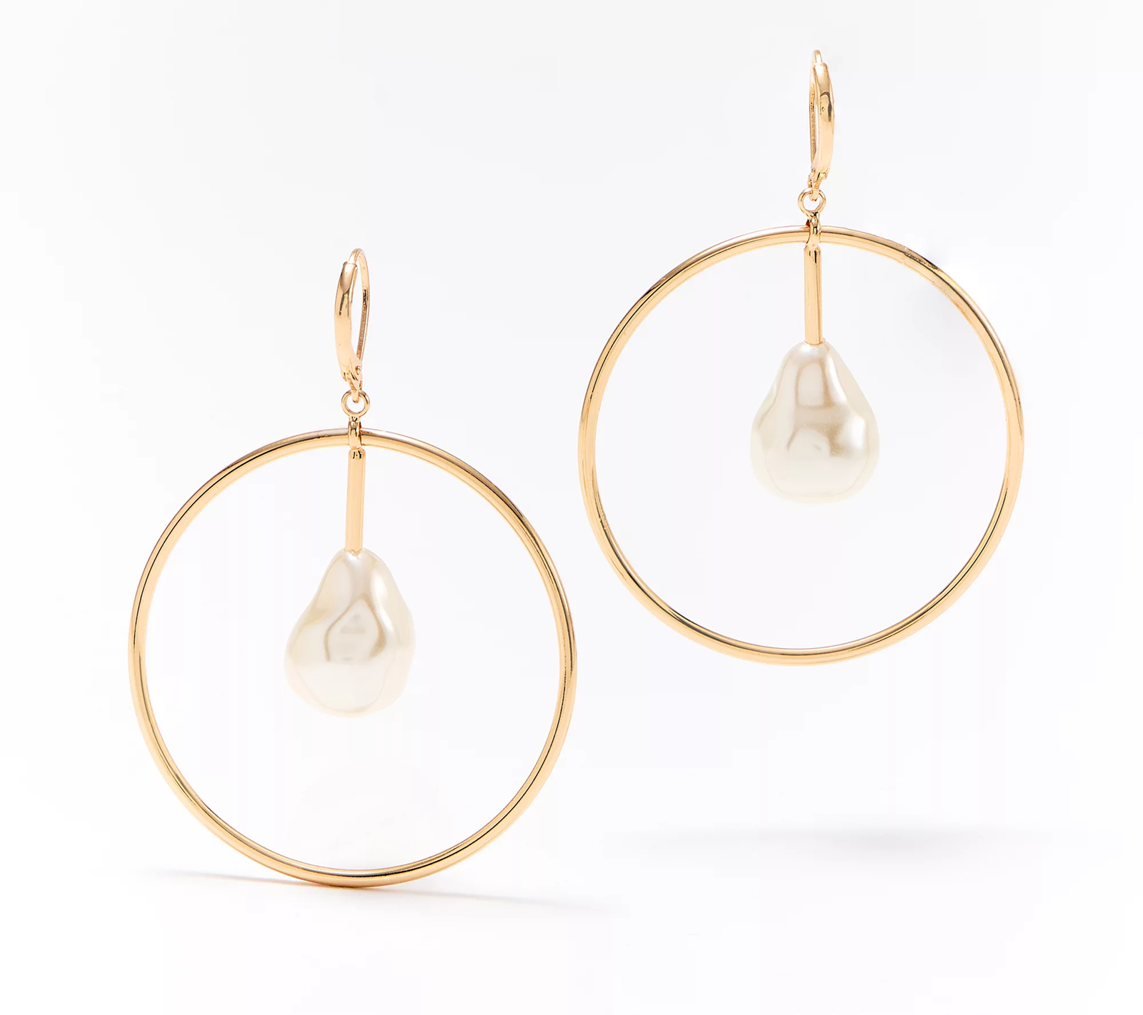 Attitudes by Renee Floating Baroque Faux Pearl Hoop Earrings, Gold tone