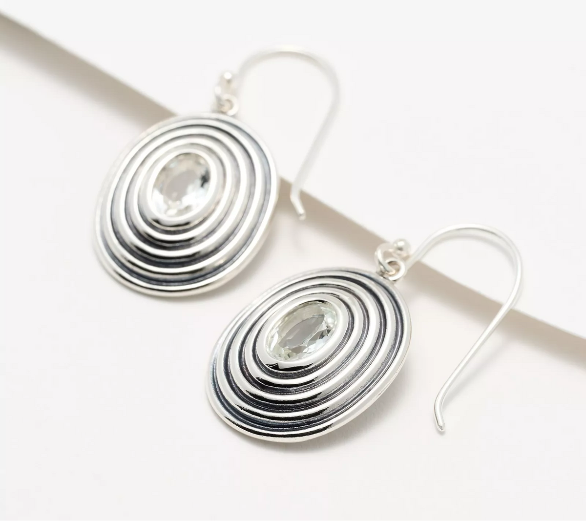 Or Paz Oval Ripple Sterling Silver White Topaz Gemstone Earrings