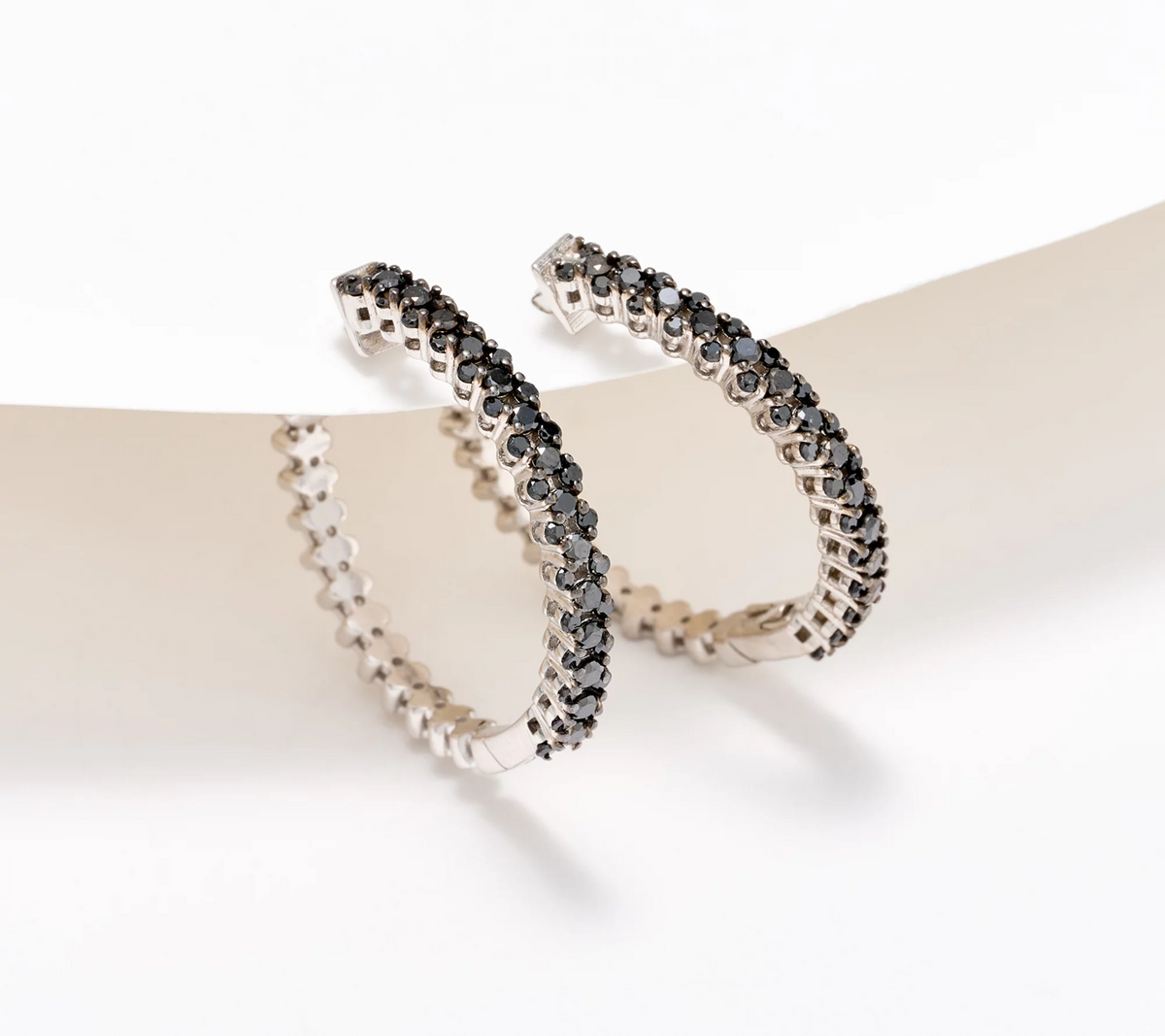 Affinity Diamonds Fancy Black Colored Diamond Hoops, Sterling Silver