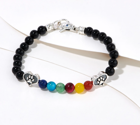 JAI Sterling Silver Rainbow Bridge Paw Gemstone Bead Bracelet, 7-1/4"