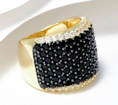 Affinity Gems Black Spinel & White Zircon Cluster Ring, Gold Plated Sterling Silver, Size 10