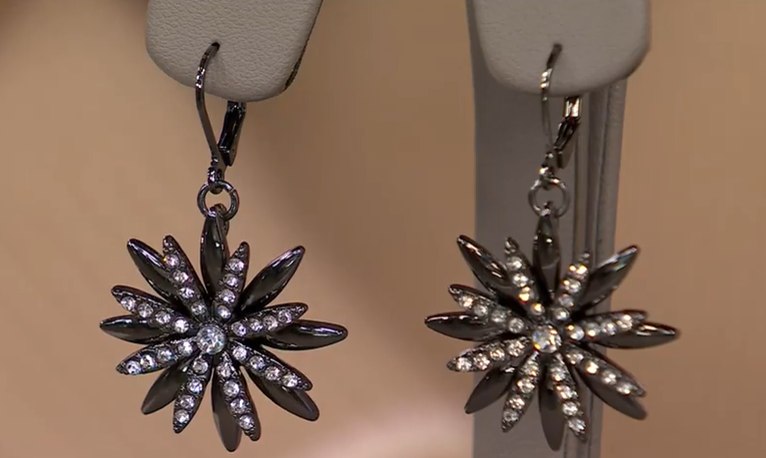 Joan Rivers Layered Starburst Leverback Gun Metal Earrings