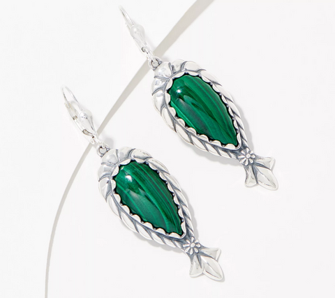 American West Sterling Gemstone Squash Earrings, 2-1/4"L x 5/8"W