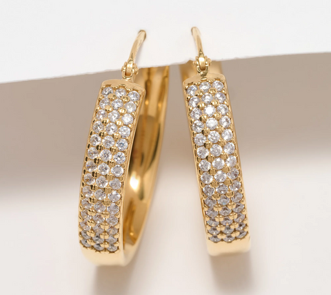 Diamonique Goldclad Sterling Silver Pave CZ Hoop Earrings 1-1/4"