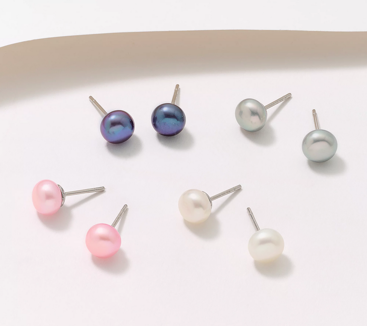 Honora Cultured Pearls Boxed Set of 4 Classic Stud Earrings, Stainless Steel