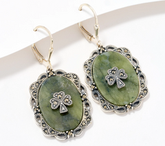 Connemara Marble Sterling Silver Earrings with Marcasite Accents