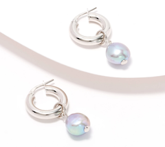 Honora Hoop Earrings with Cultured Freshwater Pearl Charm, Sterling Silver