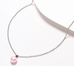 Honora Oval Rolo Link Cultured Button Pearl Solitaire Necklace