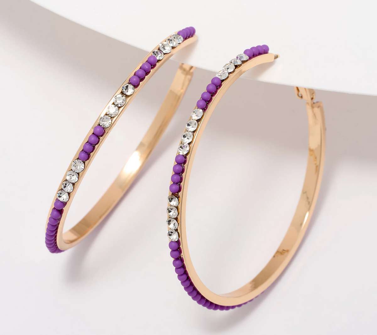 Joan Rivers Bead & Crystal Hoops, Amethyst 2"