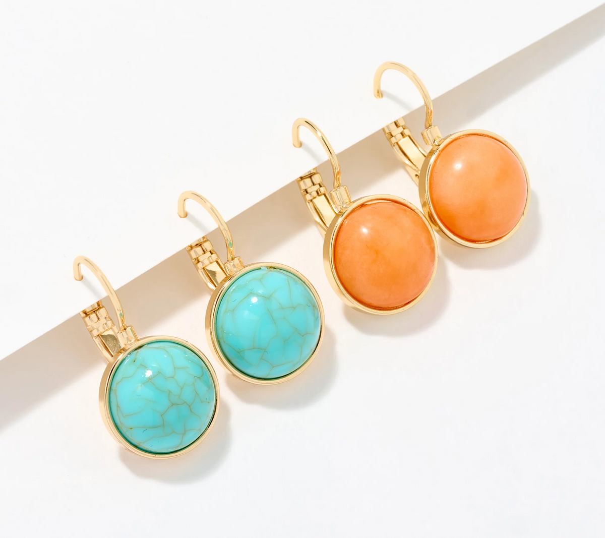 Joan Rivers Set of 2 Simulated Stone Leverback Earrings, Turquoise/Coral