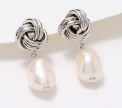 Honora Cultured Pearl Love Knot Drop Earrings, Sterling Silver