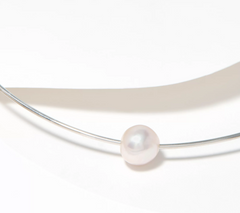 Honora Omega Necklace with Sliding Cultured Ming Pearl, SS, Small/Avg