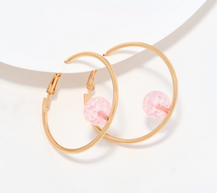 Joan Rivers Hoop with Crackle Bead, Pink/Goldtone