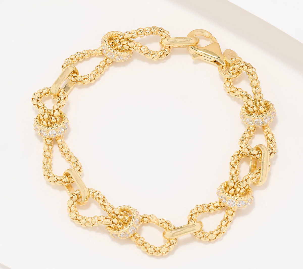 Diamonique Italia Gold Tone Popcorn Link Bracelet with Rondel Stations, SS, Size Average