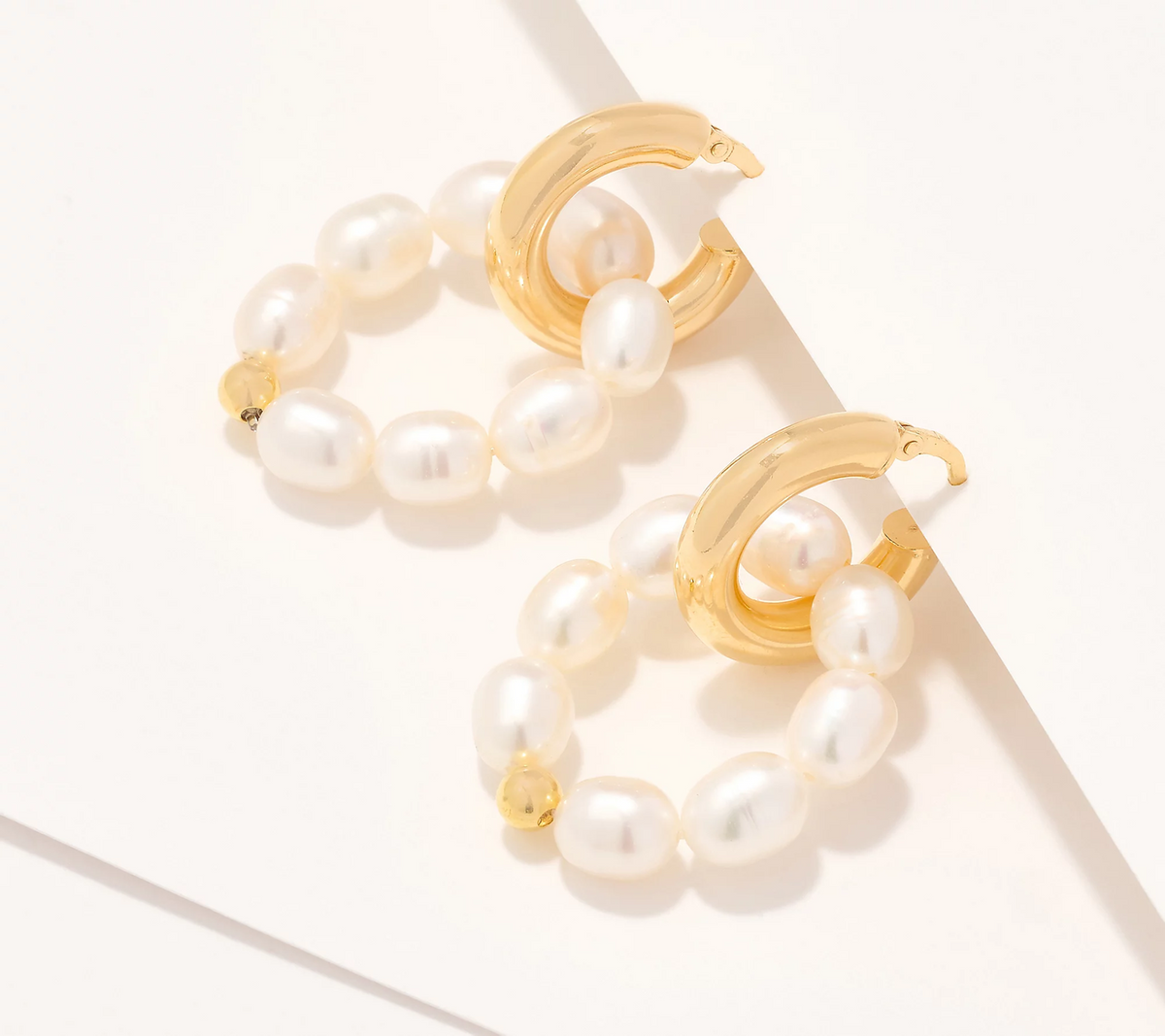 Honora Polished Round Hoop Earrings w/ Oval Cultured Pearls, Yellow