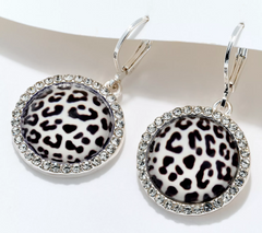 Joan Rivers Animal Print with Pave Stone Leverback Silvertone Earring