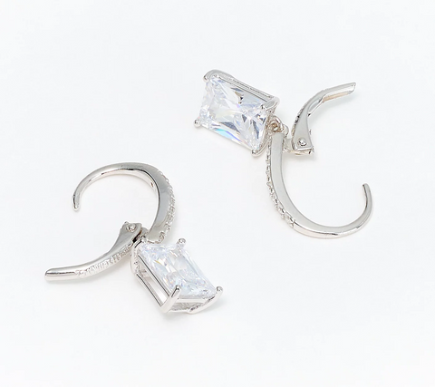 Diamonique Classics Lever Back Drop Earrings, Sterling Silver, Size 1" x 1/4" x 3/16"