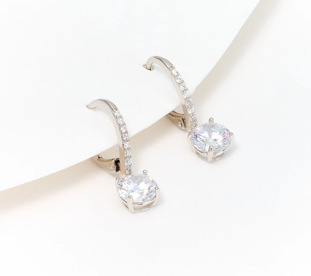 Diamonique Classics Lever Back Drop Earrings, Sterling Silver, Round 3.08ct