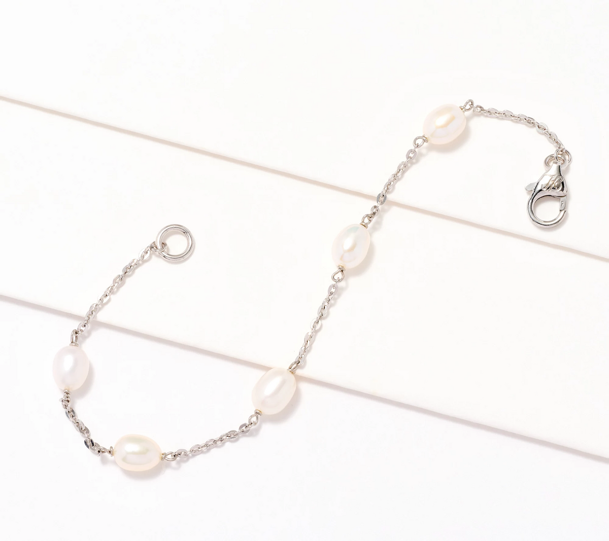 Honora Oval Cultured Pearl & Forzatina Chain Bracelet, SS, Small