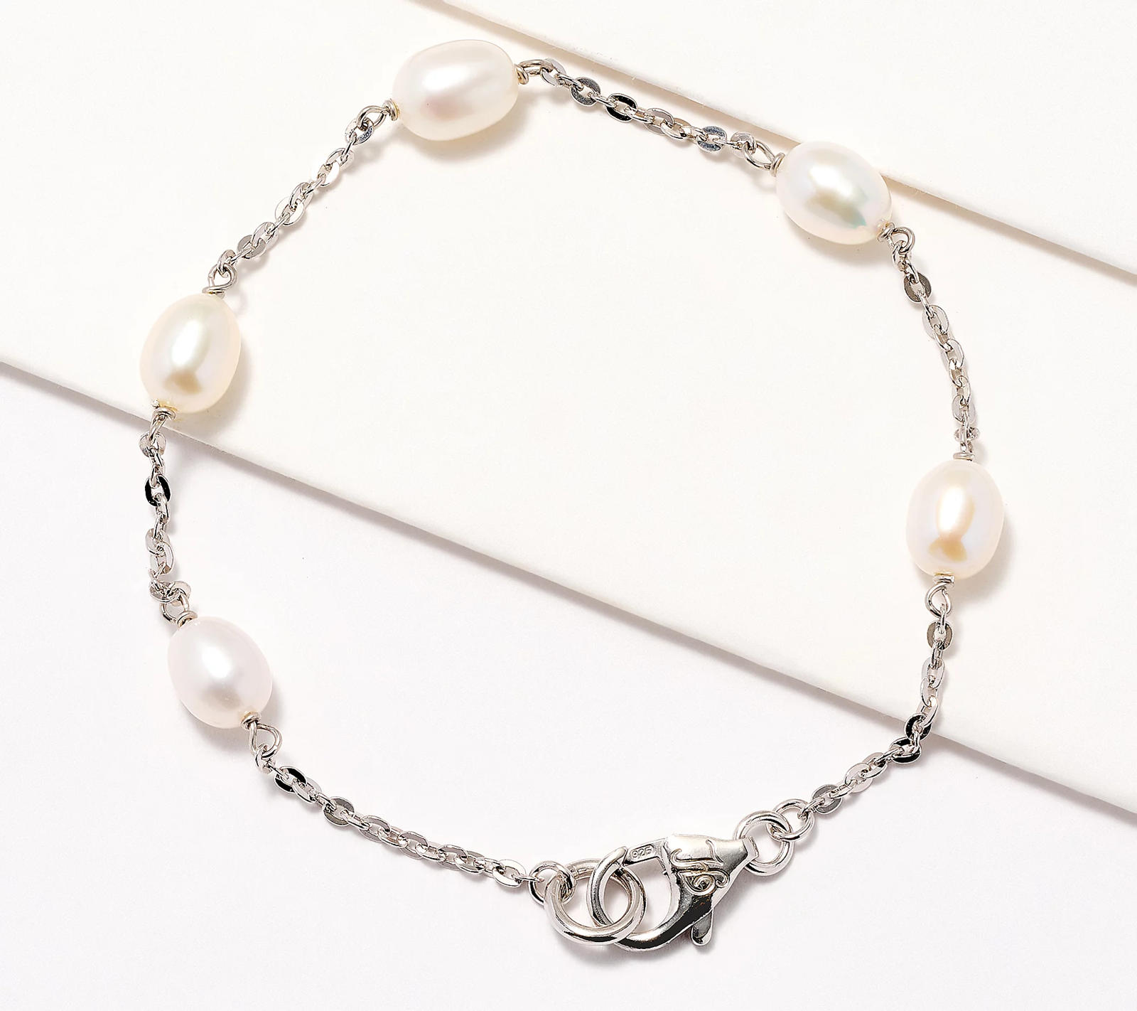 Honora Oval Cultured Pearl & Forzatina Chain Bracelet, SS, Small