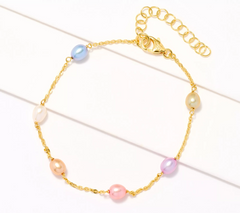 Honora Oval Cultured Multi Color Pearl & Forzatina Gold tone Chain Anklet, SS