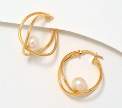 Honora Twisted 1" Hoop Cultured Pearl Earrings, Sterling Silver, Yellow