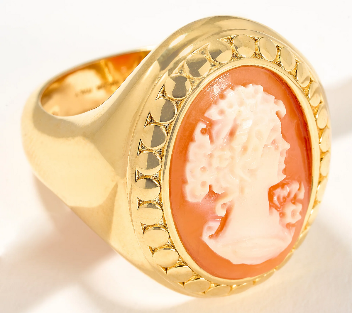 David Markstein Sterling Silver Round Cameo Beaded Frame Polished Ring, Gold tone