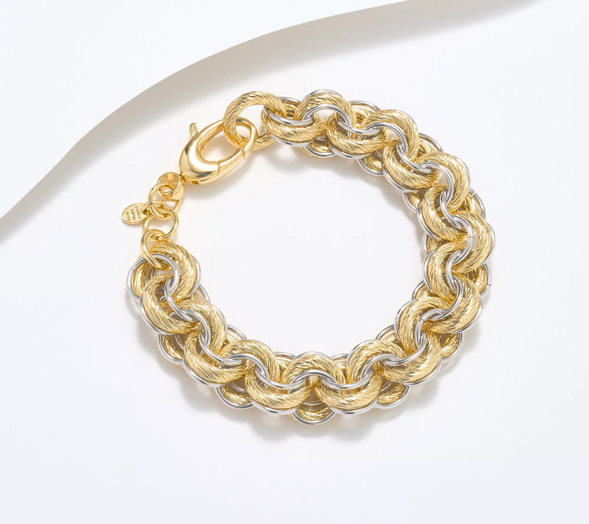 David Markstein Bronze Polished & Ribbed Textured Rolo Bracelet Two Tone, Large