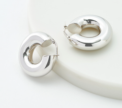 David Markstein Bronze 7.5mm Polished 1" Hoop Earrings, Silvertone