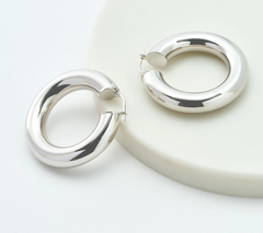 David Markstein Bronze 7.5mm Polished 1-1/2" Hoop Earrings, Silver tone