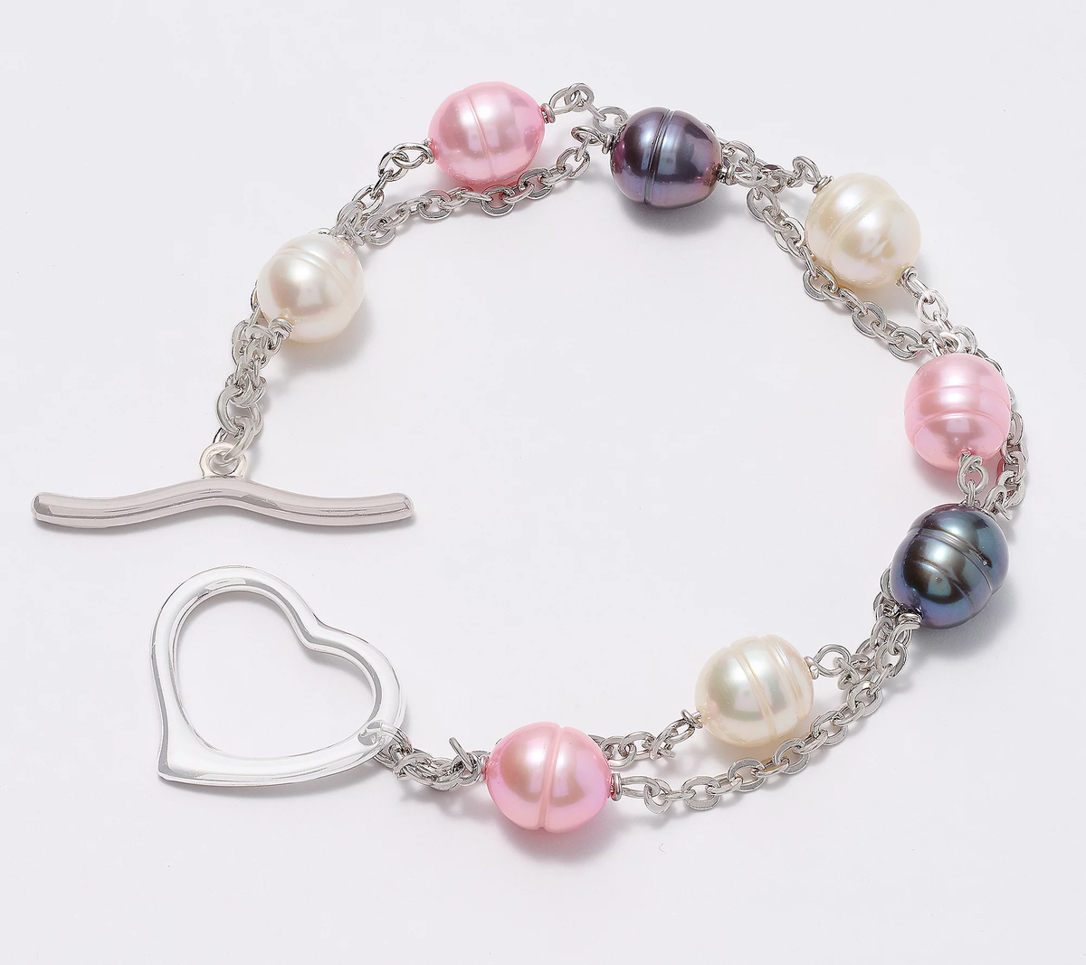 Honora Cultured Pearl Heart Toggle Bracelet, Sterling silver, Size 7-1/2"