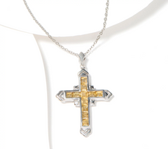 Affinity Gems Gemstone Cross Pendant Necklace, SS, Citrine