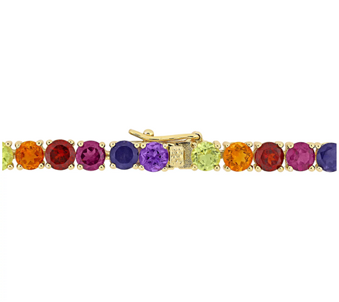 18K Gold Clad Sterling Silver, 11.95 cttw Multi-Gemstone Bracelet, Size 7"