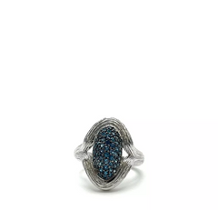 Ariva Sterling Silver Pave Blue Topaz Oval Cocktail Ring Size 10