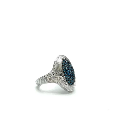 Ariva Sterling Silver Pave Blue Topaz Oval Cocktail Ring Size 10