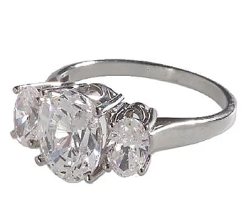 Epiphany Platinum Clad Diamonique Oval 3 Stone Ring, Size 7