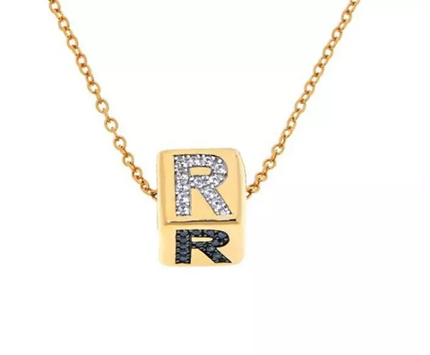 Rarities Sterling Silver Goldclad MultiGem "R" Initial Cube Pendant 18"