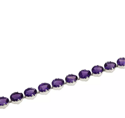 Colleen Lopez Sterling Silver Oval Amethyst Line Bracelet. 7-1/2"