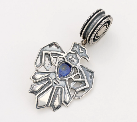 Fritz Casuse Sterling Silver Lapis Thunderbird Pendant Insert. 2-1/4"