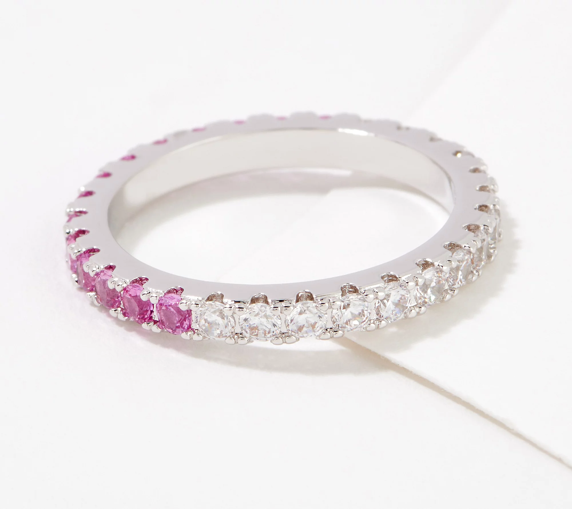 Diamonique x Lisa Freede Clear and Pink Half and Half Eternity Ring, Size 8