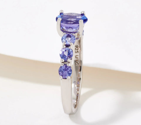 Generation Gems Exotic Tanzanite Oval Cut 7-Stone Ring Sterling Silver Size 7