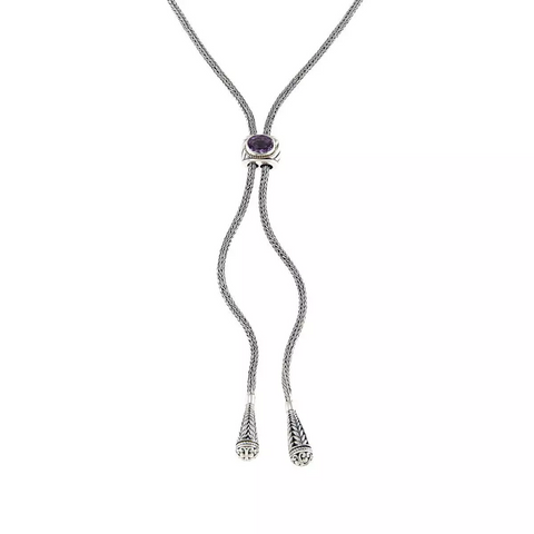 Bali Designs Lariat Amethyst Sterling Silver Adjustable Necklace 30" HSN