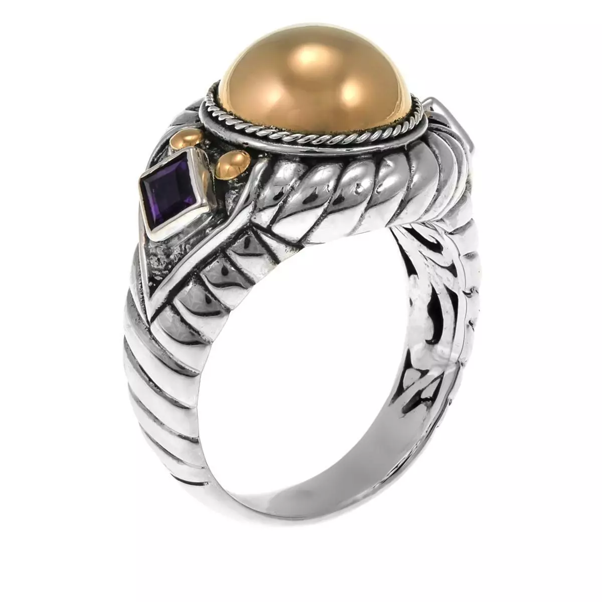 Bali Designs 2-Tone 0.22Ctw Amethyst Cable-Twist Ring Size 12