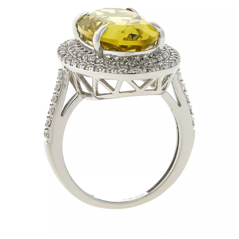 Colleen Lopez Sterling Silver Lemon Quartz and White Zircon Ring. Size 6