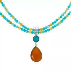 Jay King Amazonite & Orange Opal Pendant with Double-Strand Necklace. 18"