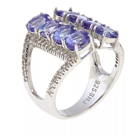 Rarities Tanzanite and White Zircon Sterling Silver Ring. Size 8