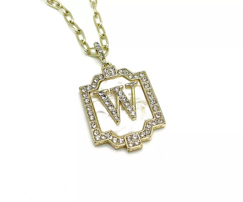 Heidi Daus "W" Initial Offering Necklace & Stud Clip-On Earrings Set 18-1/4"