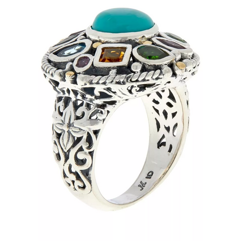 Bali RoManse Sterling Silver Turquoise and MultiGemstone Round Ring